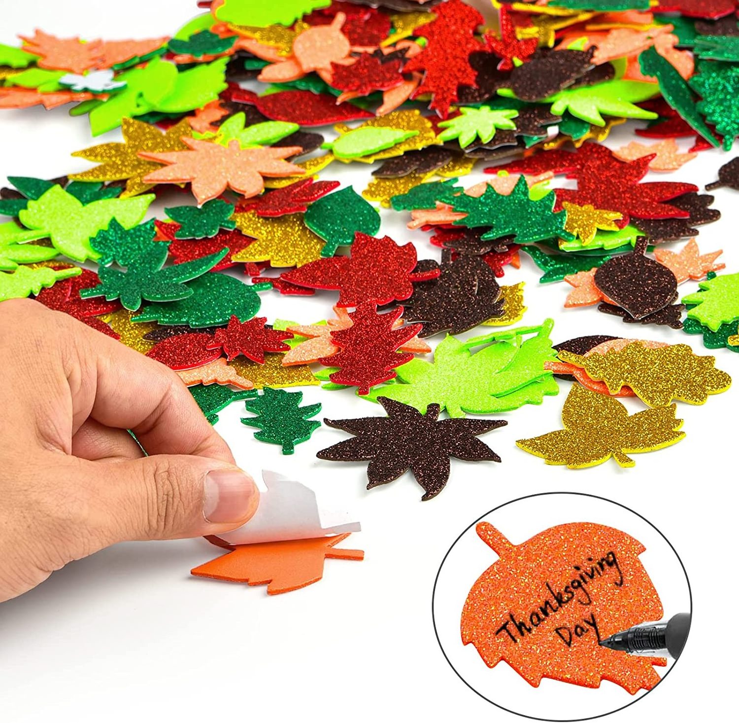 Foam self adhesive Maple Leaves Stickers 3d eva foam sheet puffy sticker Glitter Fall Leaf shape for Art Craft Party Decoration