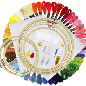 Beginners supplies rainbow embroidery floss 100 skeins string  bamboo circle dmc cross stitch hoop embroidery set kits