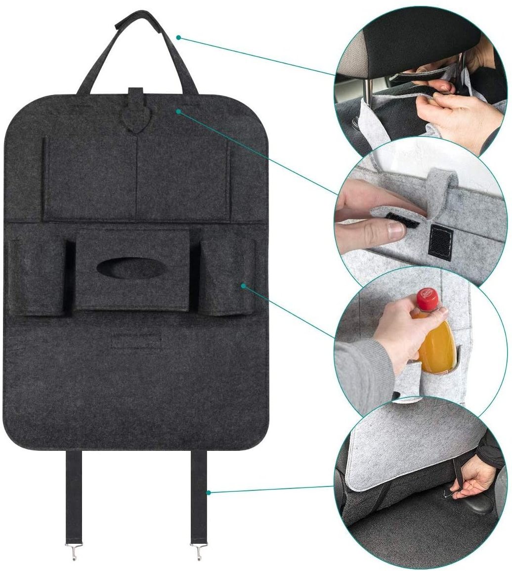 Wholesale Car Back Seat Travel Storage Bag Backseat Organizer Felt 6 Pocket Toy for Tissue Box Pen