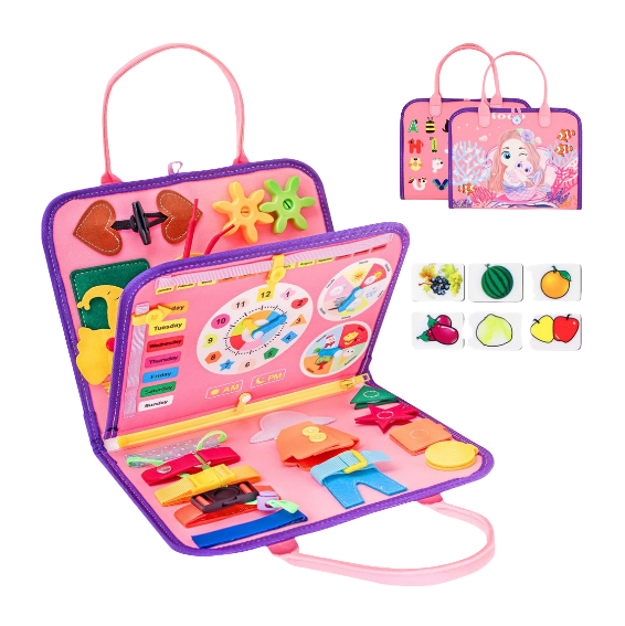 Top seller toddler montessori sensory toy felt busy activity board for boys girls learning fine motor skills on airplane car