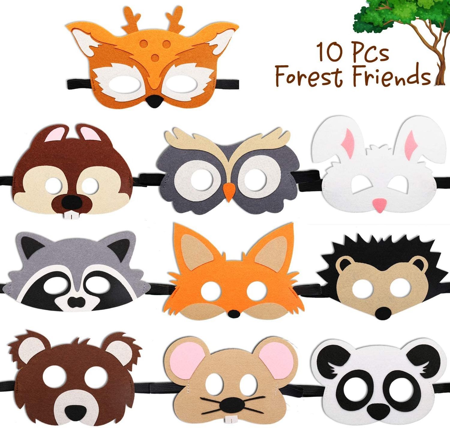 Halloween Christmas Costume Supplies Forest Zoo Animal Mermaid Felt Face Masks with 9 farmhouse animal designs for kids Adults