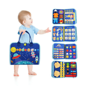 New update montessori autism soft sensory toy blue felt fabric busy activity learning board with animal alphabet for toddler