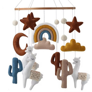 2024 New handmade alpaca llama rainbow cactus moon star felt baby mobile hanging musical toy for nursery crib cot decoration