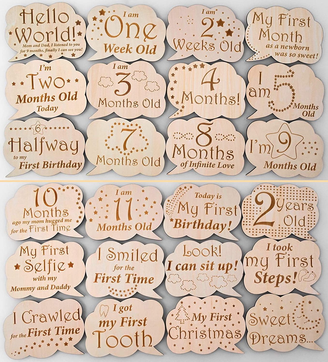 Multifunctional Solid Wood Educational Play milestone Discs Wooden Pieces Signs Monthly Pregnancy Baby Milestone Cards