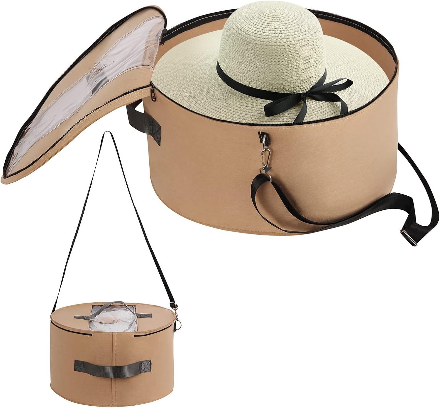 Low MOQ Wholesale Lightweight Large Collapsible Round Hanging Clothes Closet Storage Baskets Felt Hat Storage Boxes with Straps