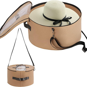 Low MOQ Wholesale Lightweight Large Collapsible Round Hanging Clothes Closet Storage Baskets Felt Hat Storage Boxes with Straps