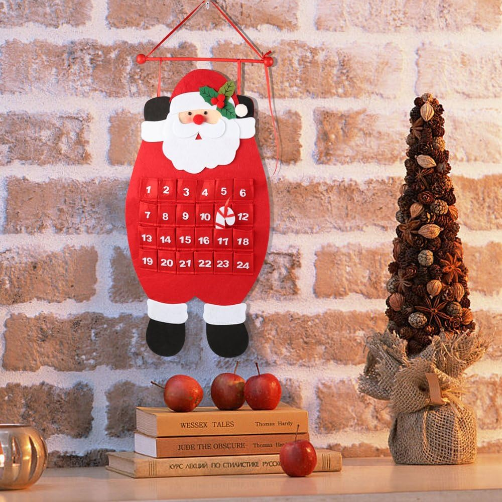 2024 customized reusable santa christmas advent felt holiday hanging countdown calendar for children Xmas decor gifts