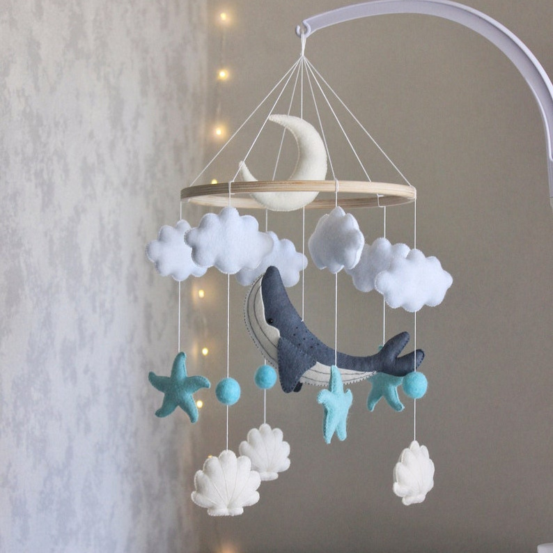 nordic style newborn bedroom wooden hanging toys nautical whale islamic ocean handmade felt baby cot crib mobiles