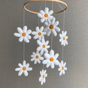 neutral educational handmade new born supplies diy white felt daisy flower nordic baby nursery decor wood cot mobile