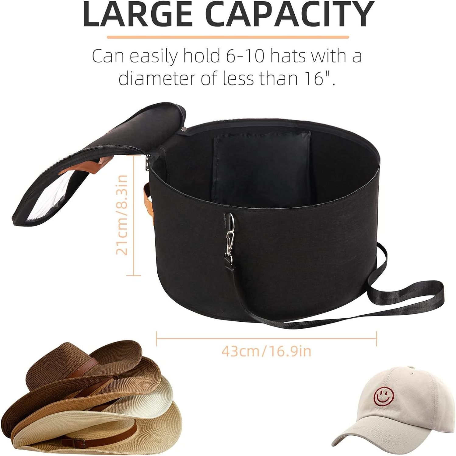 low MOQ wholesale custom homemade extra large round hanging polyester felt storage box closet hat organizers with shoulder strap