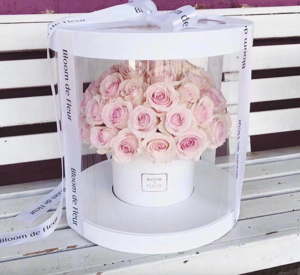 Good price valentine cylinder clear rose flower round box luxury clear gift boxes with clear pvc window transparent top lid