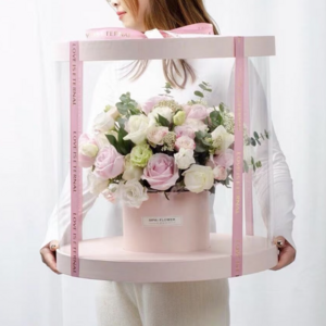 Good price valentine cylinder clear rose flower round box luxury clear gift boxes with clear pvc window transparent top lid