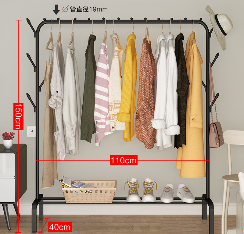 Hot Sale Simple Stainless Steel Floor Standing Coat Clothes Stand Rack Drying Rack with Lower Shoe Storage  Shelf