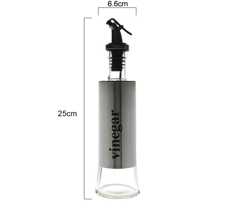 10 OZ 300 ML Glass Stainless Steel Olive Oil Bottle Square Soy Sauce Dispenser Glass Vinegar Container with Label Display