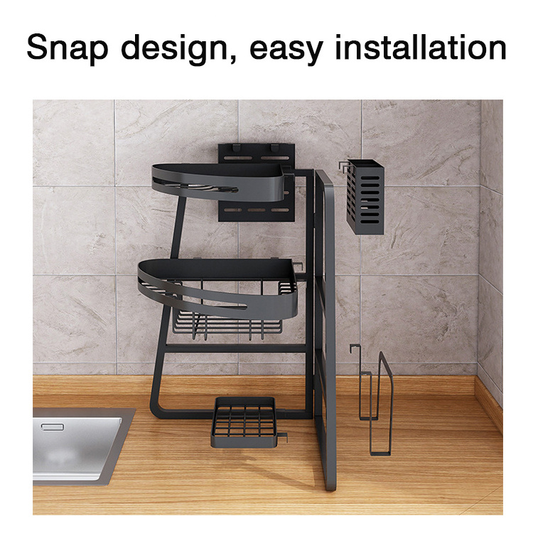 New Arrival 2-tier Foldable Corner Dish Rack Draining Cabinets Kitchen Sink Shelving Countertop Dish Drying Rack for Sink Corner