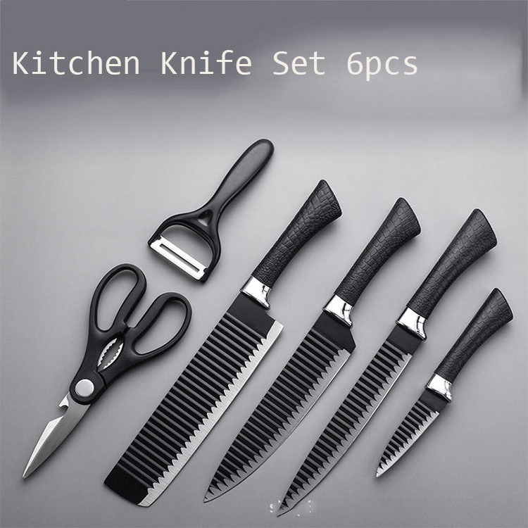 kitchen supplies Stainless steel cutter black Kitchen Knives Set of 6 PCS Non-Stick Chef Knife Set