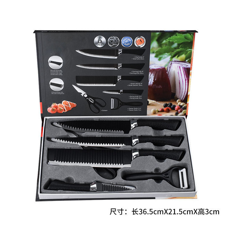 kitchen supplies Stainless steel cutter black Kitchen Knives Set of 6 PCS Non-Stick Chef Knife Set