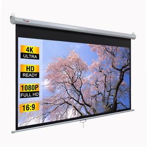 White Manual Pull Down Projection Screen 100" Diagonal 16:9 Wide View Wall Ceiling Mount for Home Movie Theater Office