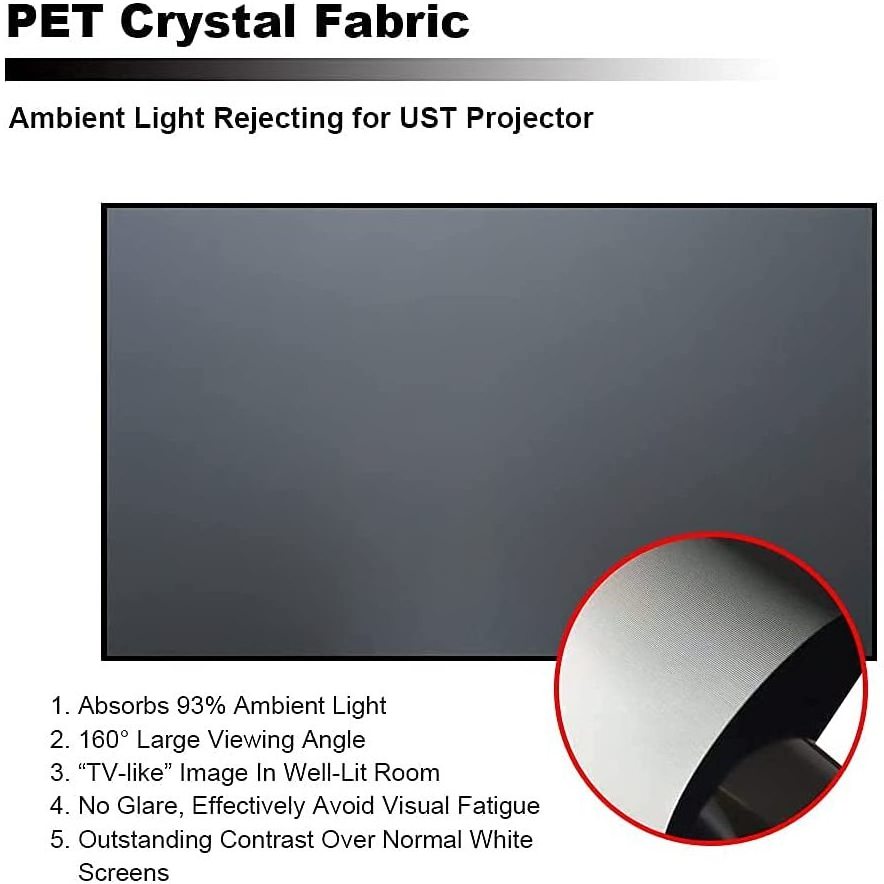 92 inch 16:9 black grid pet crystal screen daylight ALR UST projector screen for all  laser ust projector