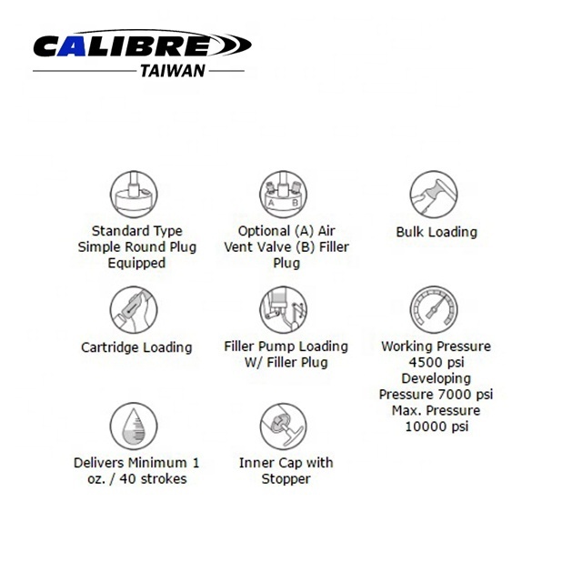 TAIWAN CALIBRE 400cc/14oz Cartridge Heavy-Duty High Pressure Manual Side Lever Grease Gun