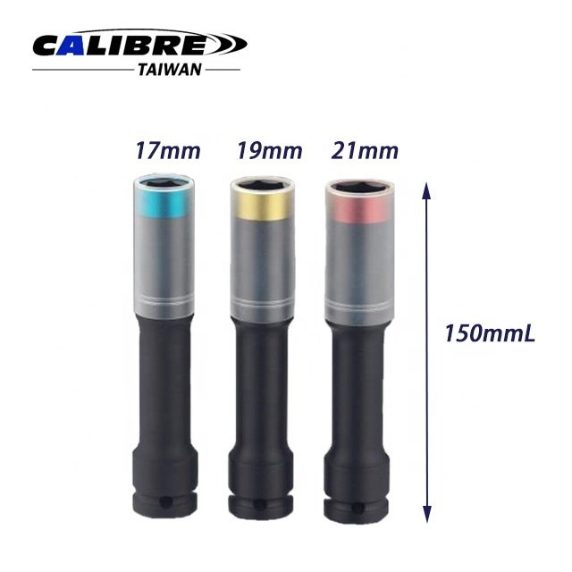 TAIWAN CALIBRE 1/2'' Dr. 150mm Long Thin Wall Wheel Lug Nut Impact Socket with Wheel Rim Protector