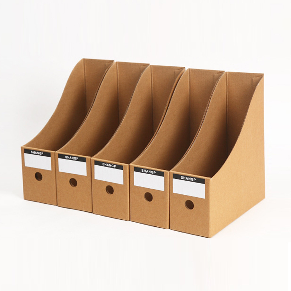 Wholesale Kraft Corrugated Cardboard Paper Office Desk Folio File Organizer Magazine Holder With Label Rack