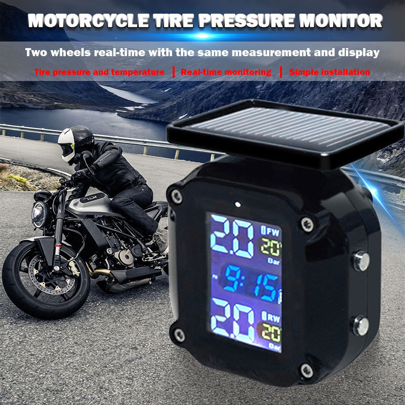 Solar motorcycle tire pressure monitoring wireless external tire pressure sensor motorcycle air pressure detector monitor