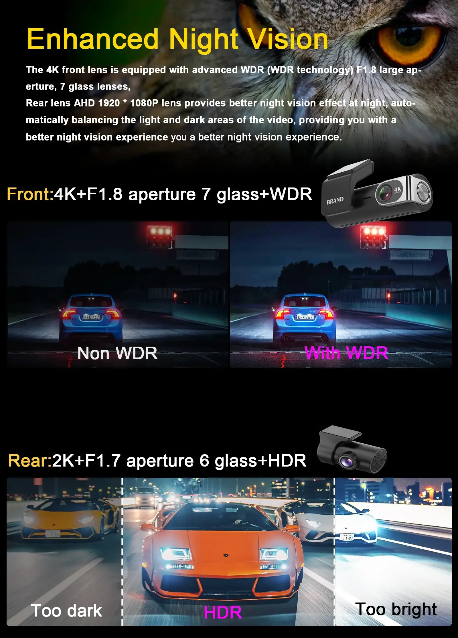 4K Dash Cam Front and Rear, 1080P Dual GPS Dash Camera with Night Vision, Motion Detection, G-Sensor