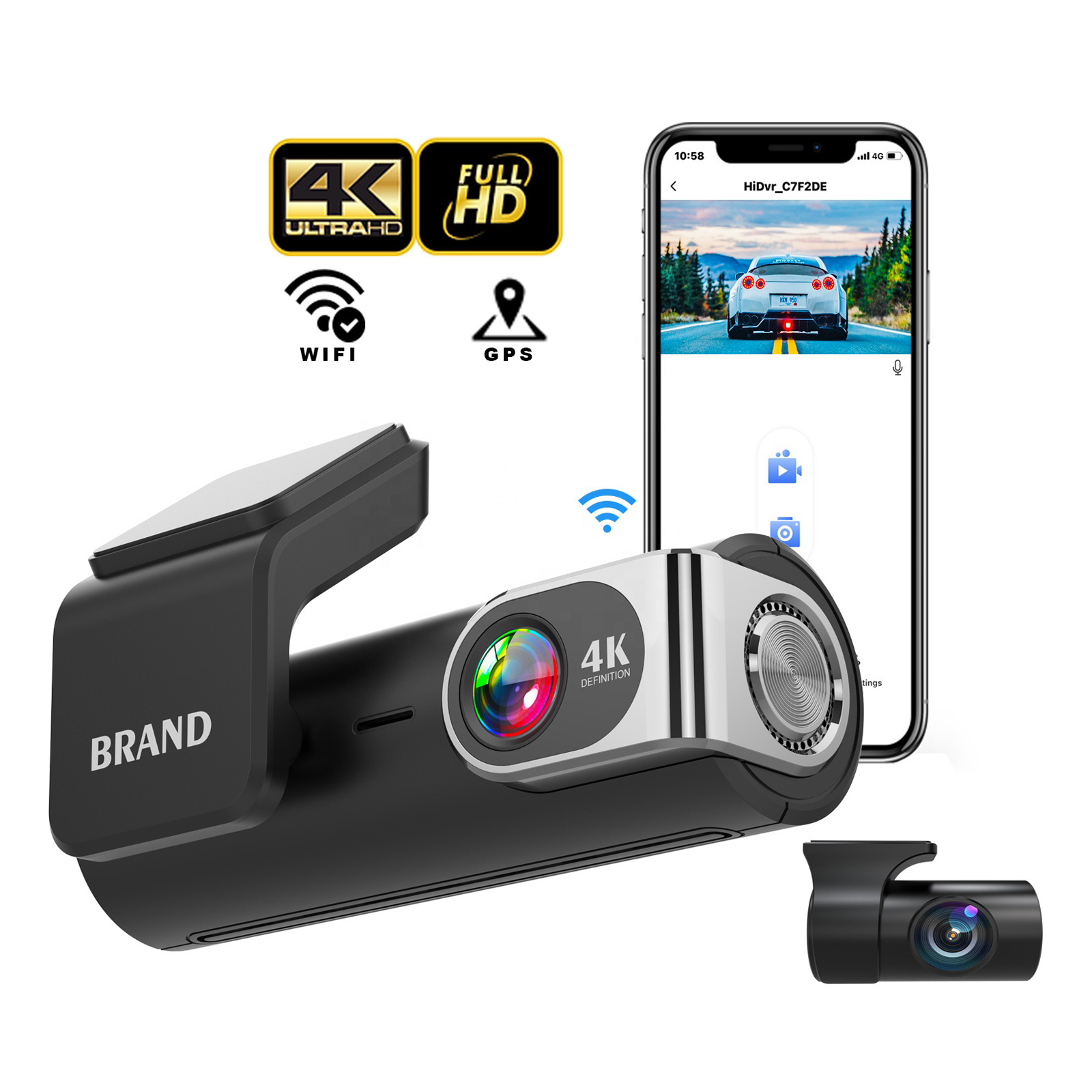 4K Dash Cam Front and Rear, 1080P Dual GPS Dash Camera with Night Vision, Motion Detection, G-Sensor