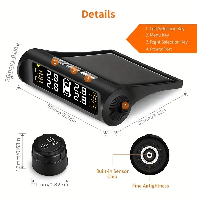 Solar Energy Charging Wireless Four Tire Pressure Monitor TMPS Tire Pressure Monitoring System Tire Gauges for Cars