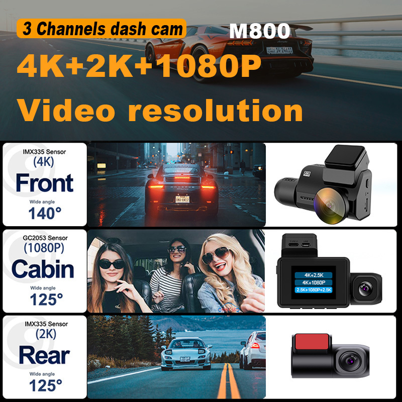 New 4k Dashcam Car Dvr 3 Lens Car DVR With App WIFI GPS Hd Dash Cam Front And Rear Inside 3 Channel