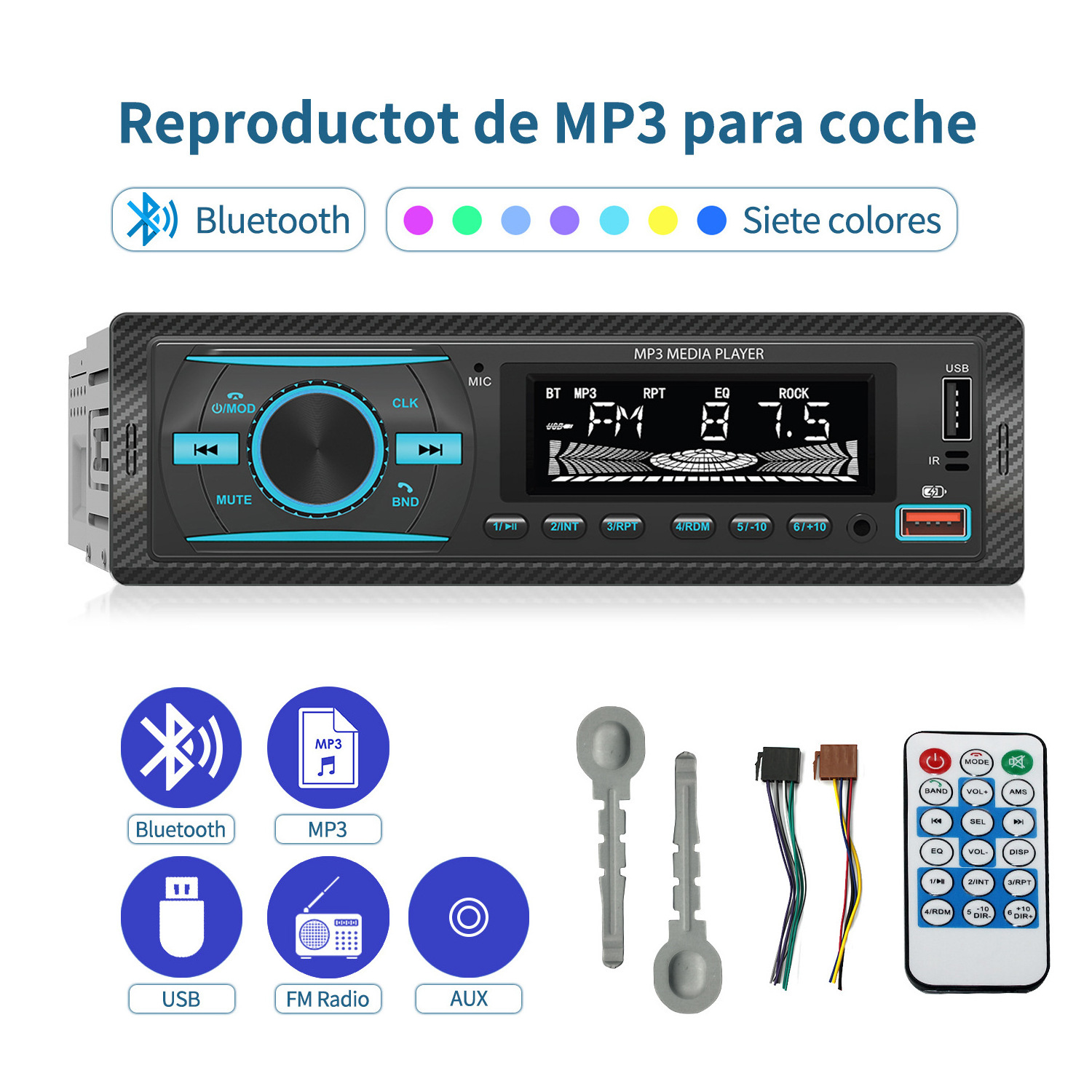 Car mp3 player with USB charger BT 1Din FM Radio Car Stereo AUX/USB Playback & Charging with LCD Screen