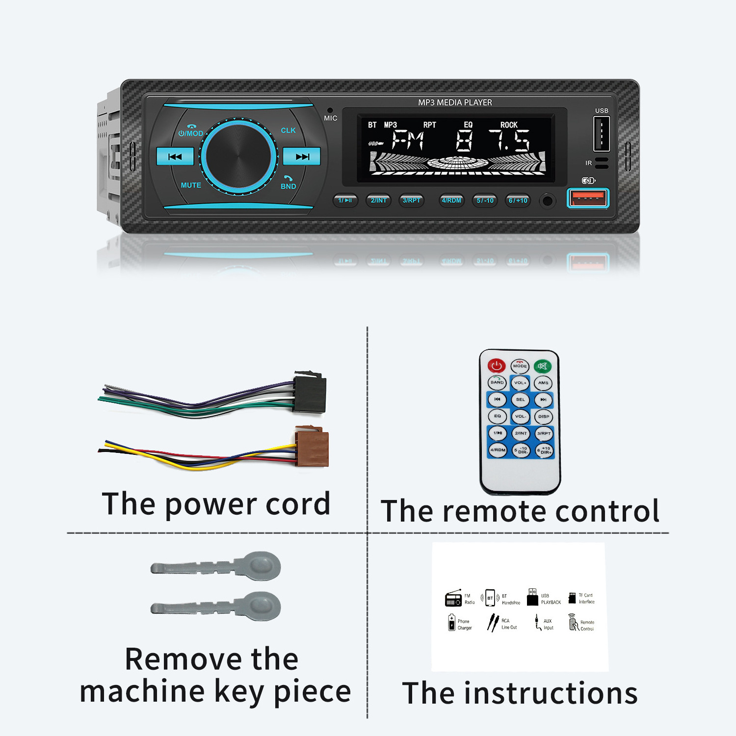 Car mp3 player with USB charger BT 1Din FM Radio Car Stereo AUX/USB Playback & Charging with LCD Screen