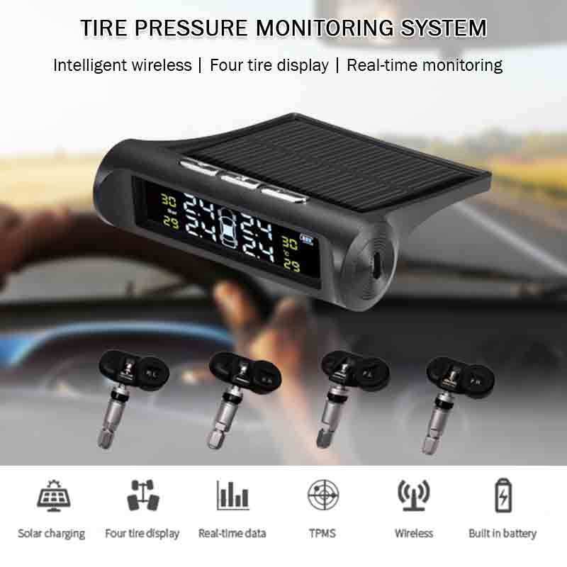 Solar Energy Charging Wireless Four Tire Pressure Monitor TMPS Tire Pressure Monitoring System Tire Gauges for Cars