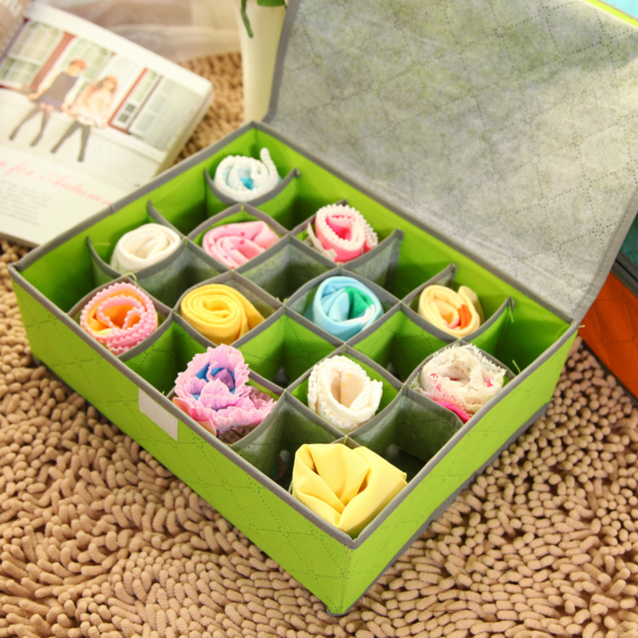 Eco-Friendly Multipurpose Compartments Cardboard Storage Box Non-woven fabric Home folding Storage / Sock