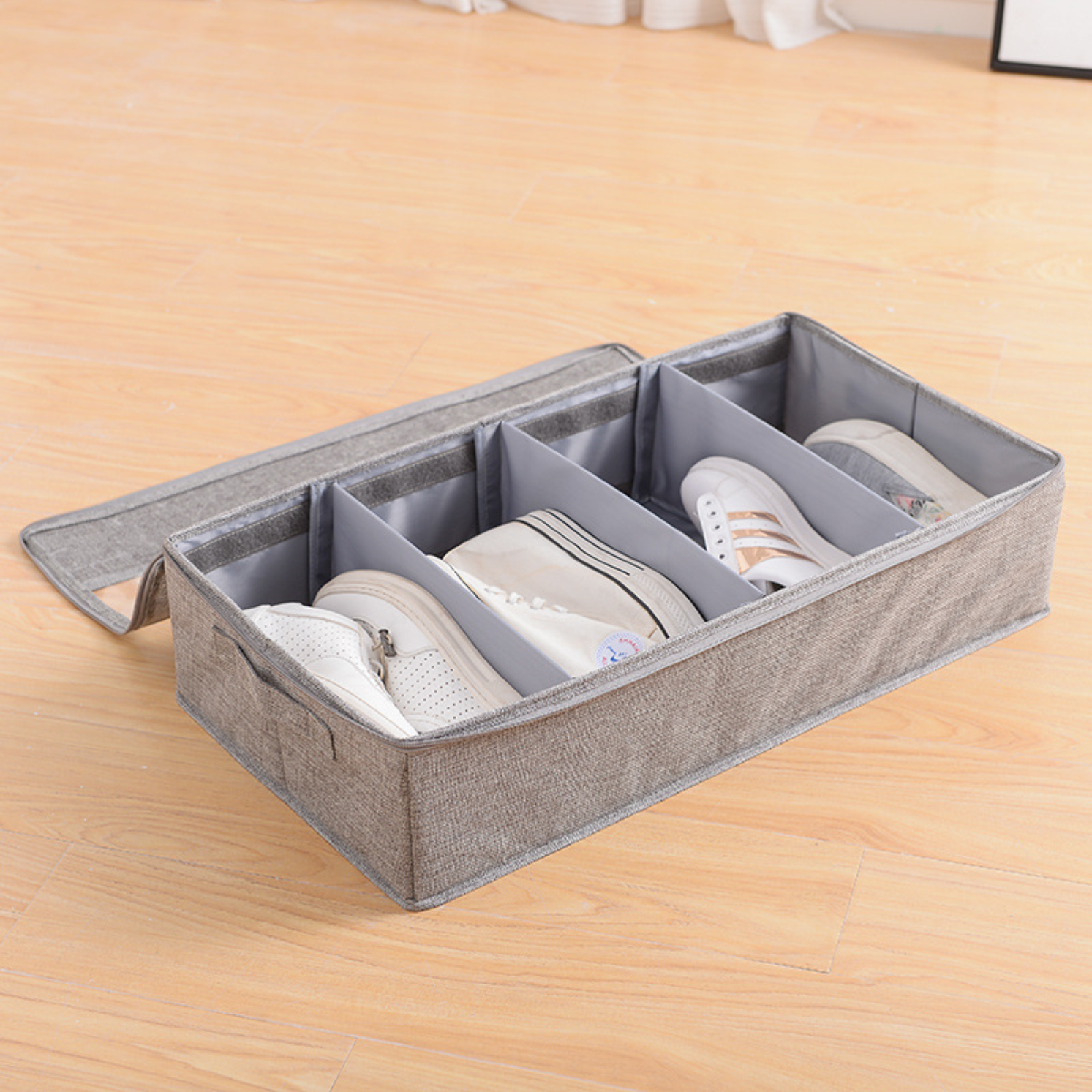 Cotton linen shoe box storage six compartment under bed storage box washable bedroom storage box shoe cabinet organizer