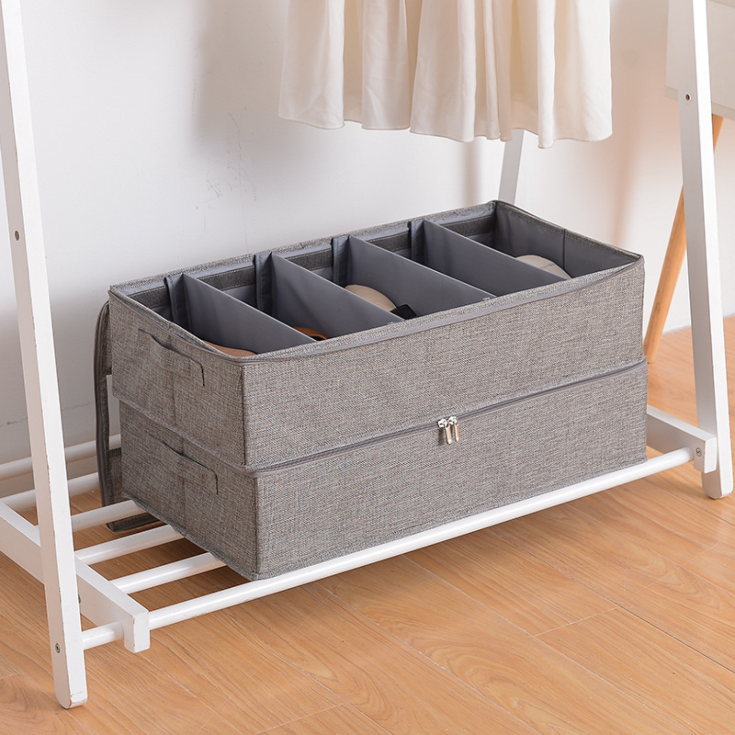 Cotton linen shoe box storage six compartment under bed storage box washable bedroom storage box shoe cabinet organizer