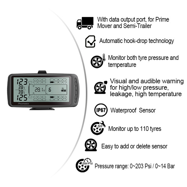 Truck fleet TPMS Tyre Pressure monitor system with monitor up to 98 tire for fleet manager