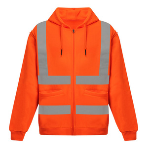 Men's Winter Knitted Wear Reflective Safety High Visibility Sweater Fluorescent Pullover Hi Vis Hoodie