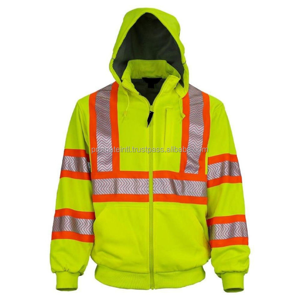 Reflective Safety Hoodies Customize Logo High Visibility Construction Jacket Work Wear Pockets Safety Hoodies