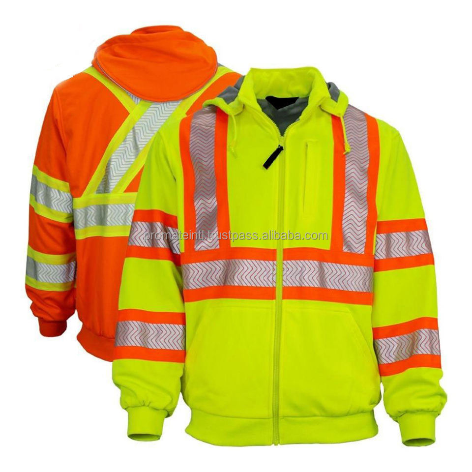 Reflective Safety Hoodies Customize Logo High Visibility Construction Jacket Work Wear Pockets Safety Hoodies