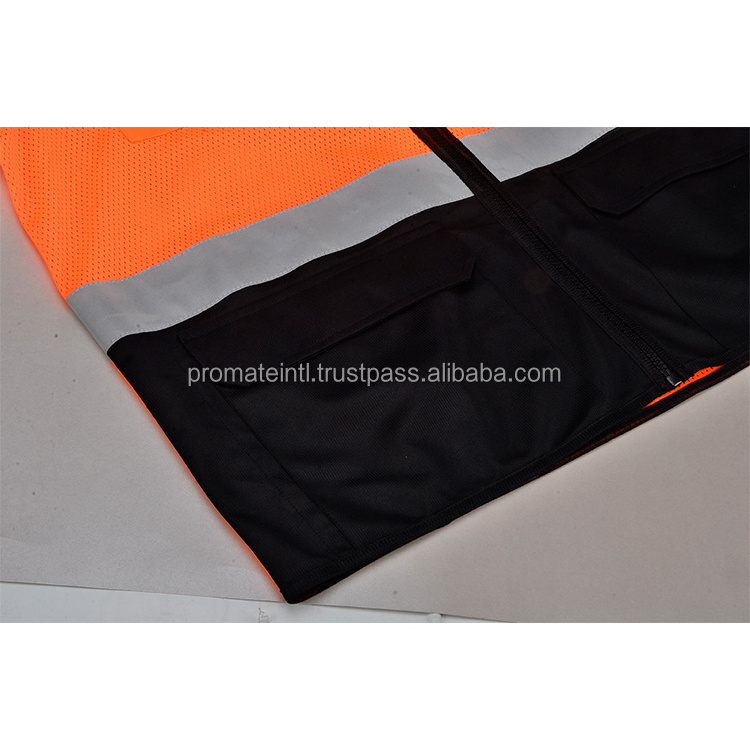 Fluorescent Orange Reflective Vest Sleeveless Tops Traffic Running Safety Reflector with Reflective Stripe