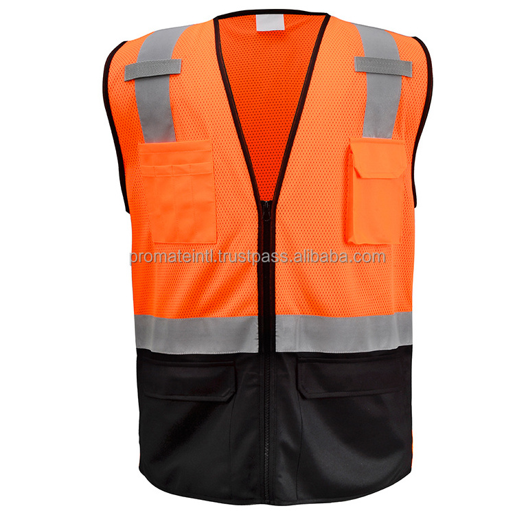 Fluorescent Orange Reflective Vest Sleeveless Tops Traffic Running Safety Reflector with Reflective Stripe