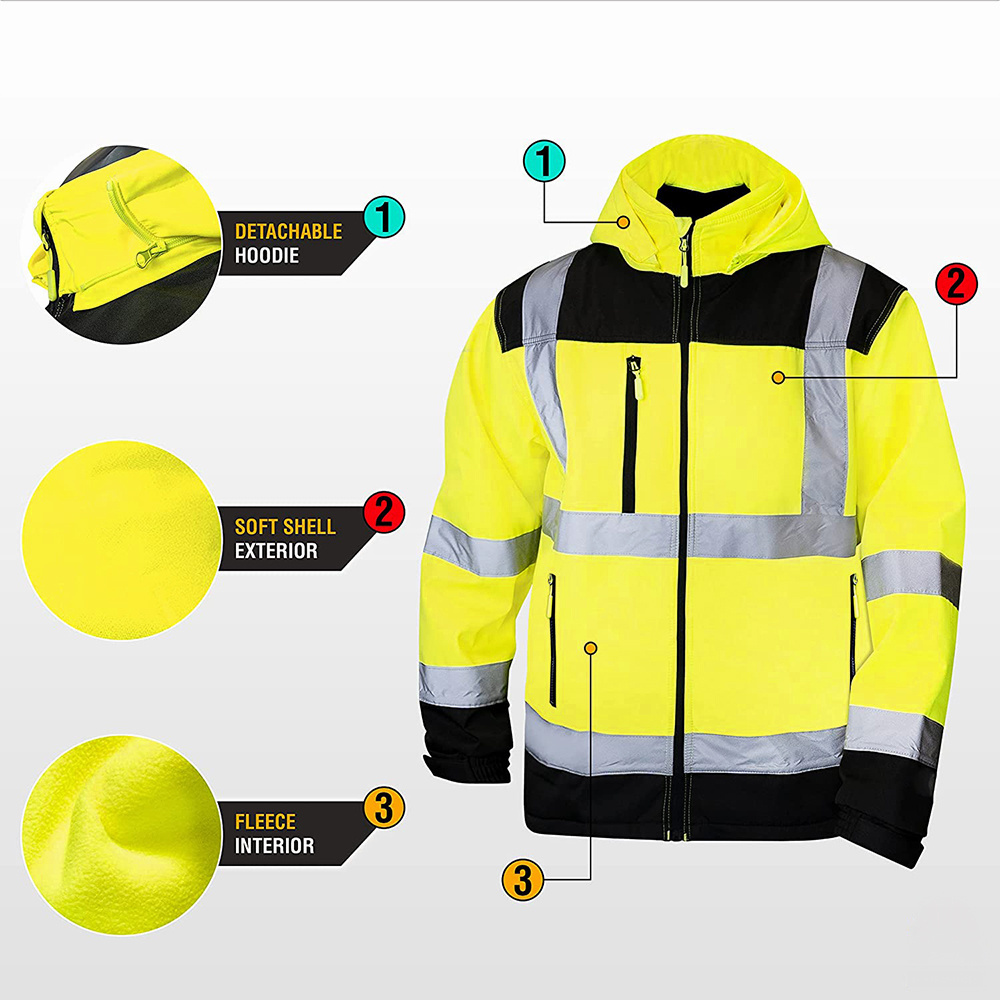 Professional Work Wear High Viz Jackets Heavy Duty Windproof Reflective Safety Jackets With Fleece Inside Warm Winter Jackets