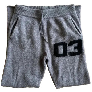 Custom Streetwear Oversized Trousers Screen Printing Logo Baggy Loose Straight leg Knit Fuzzy Mohair Sweatpants Mohair Pants