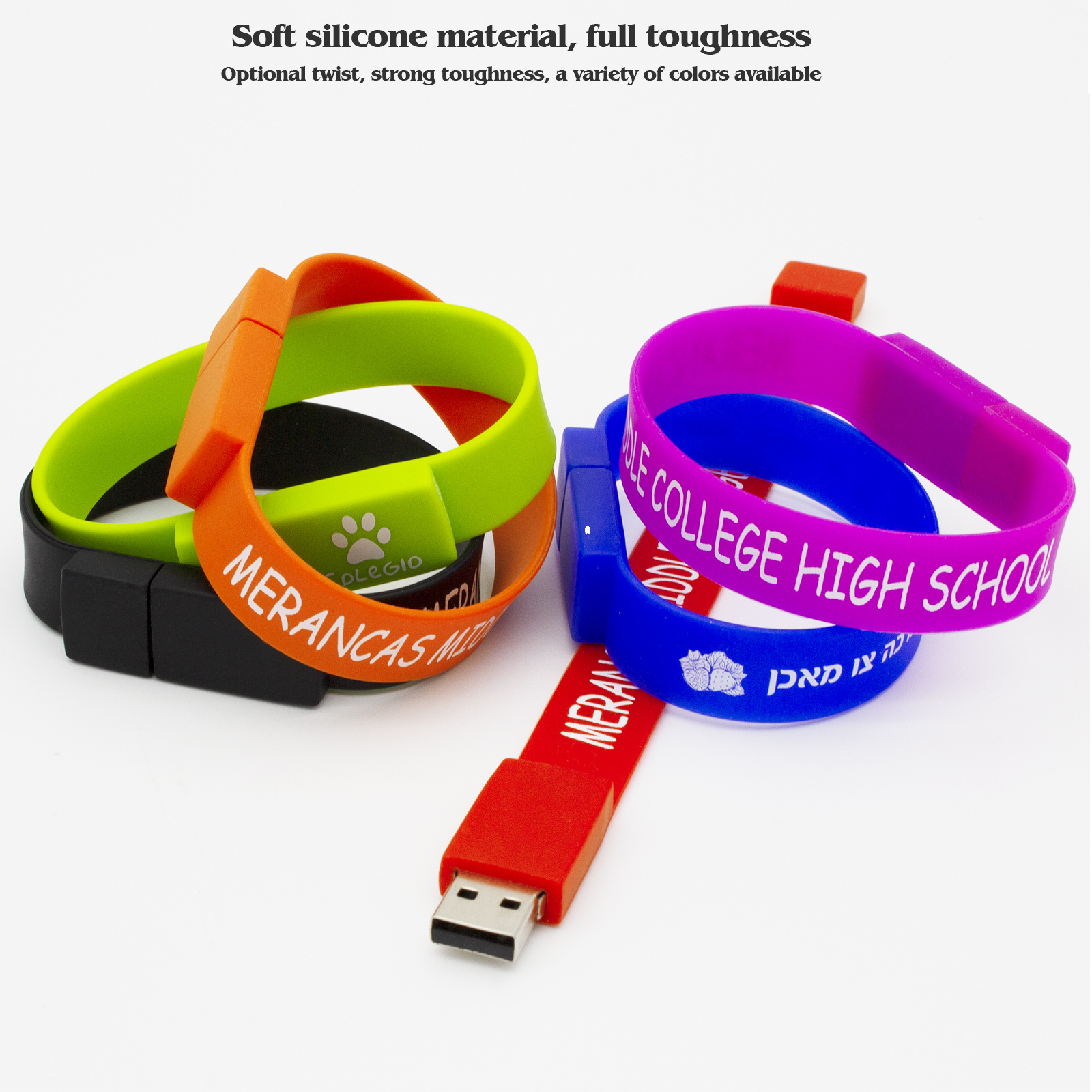 2024 Hot Selling Soft Silicone Custom Logo Bracelet Pendrive 1G 2G 4G 8G 16G 32G 64GB 128GB USB Flash Drive