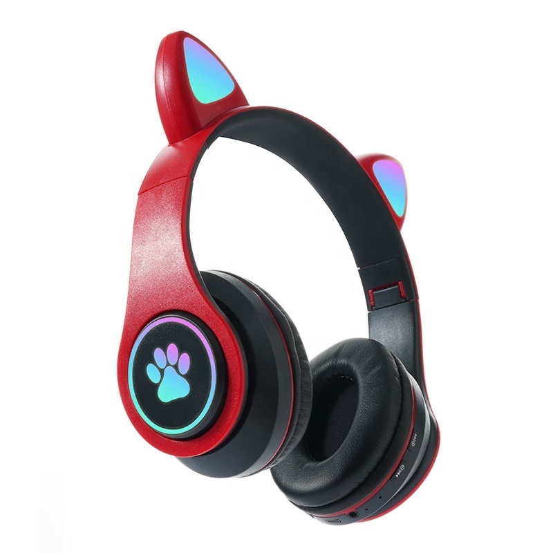 2024 Flash Light Cute Cat Ears Wireless Headphone Earphones MKC with Mic Can Control LED Kid Girl Stereo Music Helmet Earphones