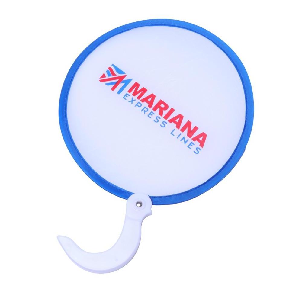 Custom round Nylon Folding Hand Fan Durable and Inflatable with Pouch and Logo Printing Made from Durable Polyester