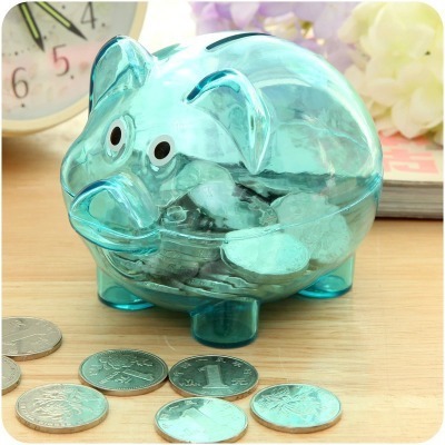 Promotional Gift Transparent Money Safe Box PS Plastic Alcancia Shaped Coin Bank Piggy Banks