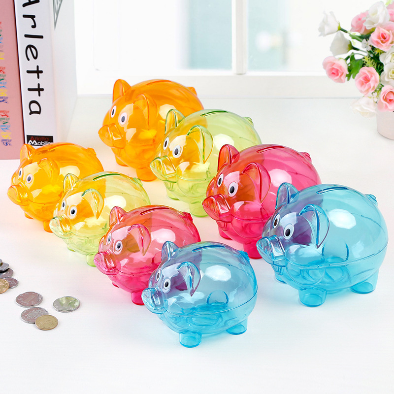 Promotional Gift Transparent Money Safe Box PS Plastic Alcancia Shaped Coin Bank Piggy Banks